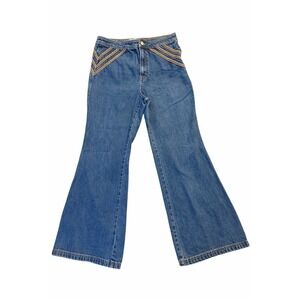 We The Free Over The Rainbow Flare Jeans 31 Boho Y2K Wide Leg Denim Western
